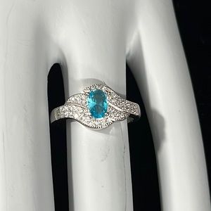 925 Aquamarine and White Topaz Ring